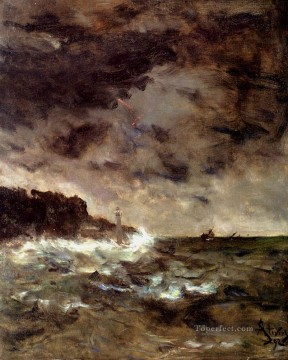 Alfred Stevens Un paisaje marino de una noche de tormenta Pinturas al óleo